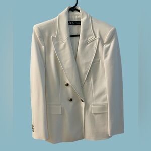 Zara Double-Breasted Cream Blazer Jacket